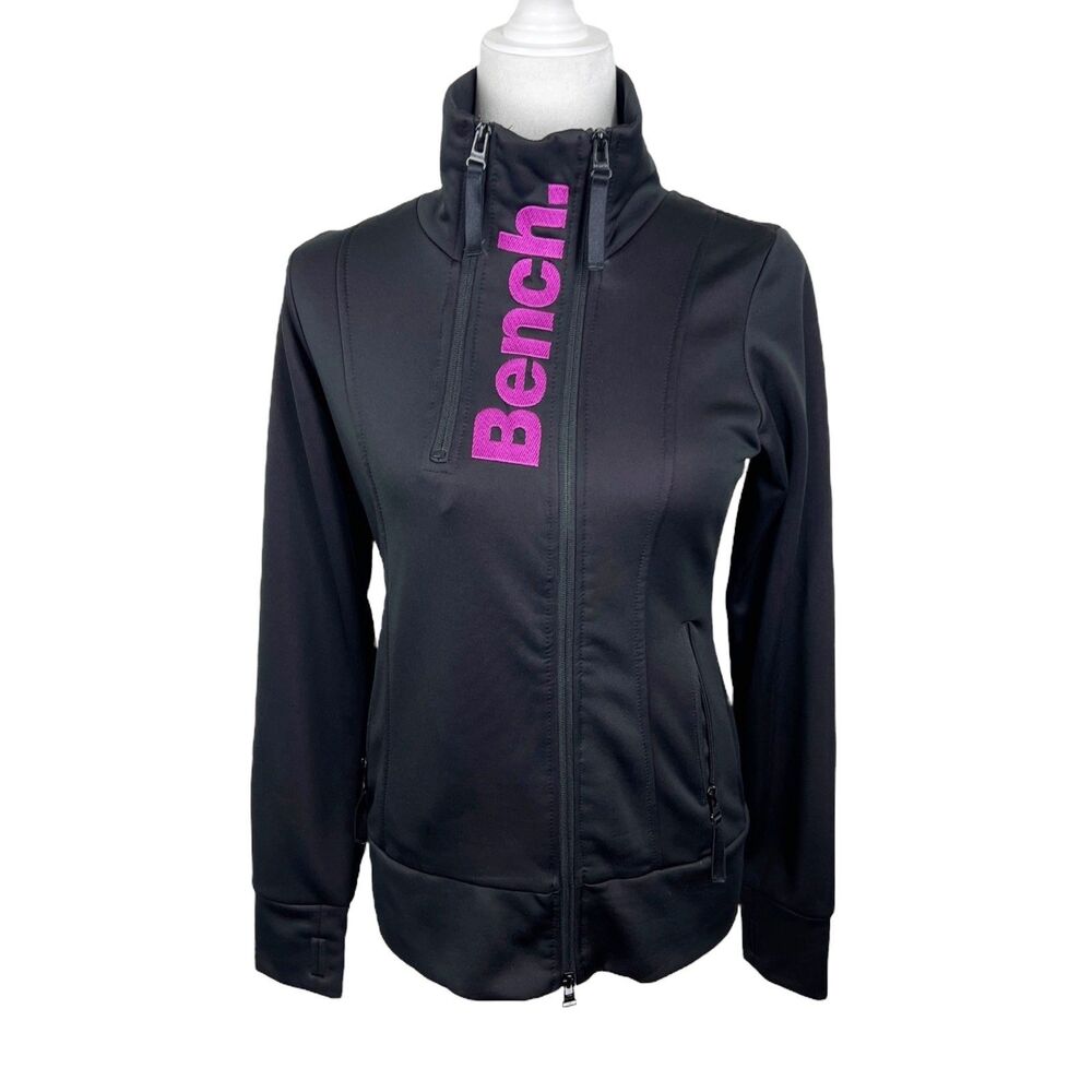 Bench. Sweater Women Medium Black Pink Fleece Lined Zip Up Cold Gear Outer